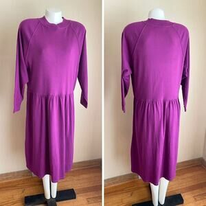 VTG 80s Interin Purple Sweatshirt Dress M Flare Bottom Cozy Knee Length Lounge